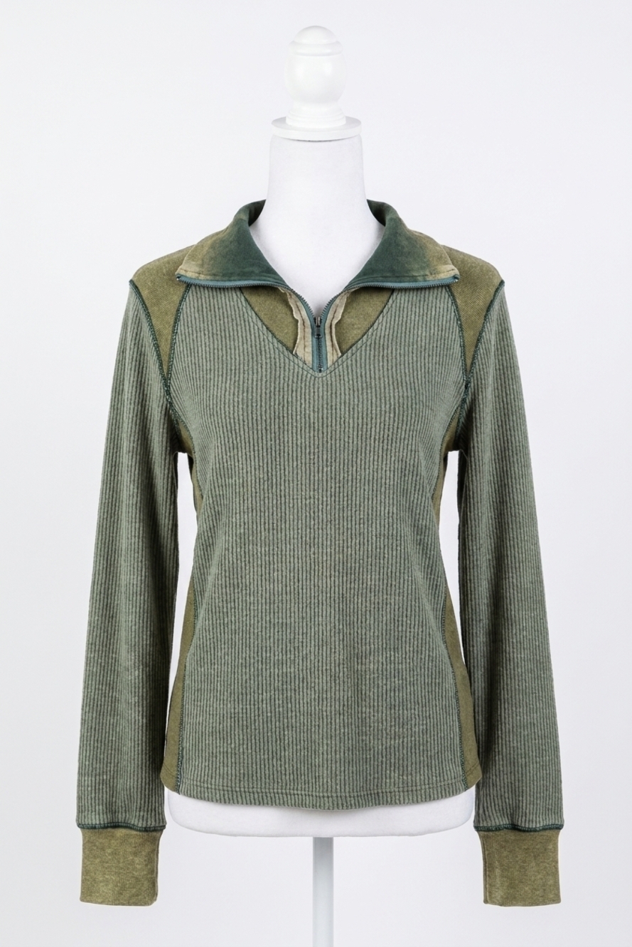 NEW OLI & HALI rustic rib henley top in olive